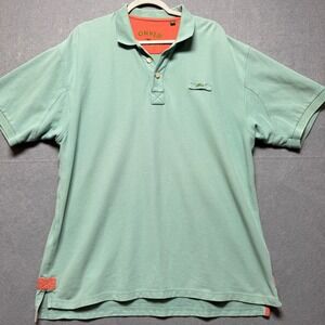 ORVIS Mens Aqua Blue Short Sleeve Collared Polo Shirt Fly Fishing Graphic XL T